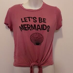 Persaya Mauve Pink "Let's Be Mermaids" Tie-Front Tee